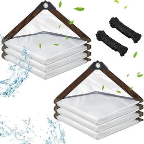 2 Pcs 6.6 x 13 ft Clear Waterproof Tarps with Grommets Heavy Duty PE Clear Vinyl Tarp Plant Enclosure Tarp Cover with Elastic Ropes for Greenhouse Chicken Coop Garden Patio Outdoor Furniture