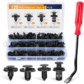 GOOACC 121PCS Push Type Retainer Fender Liner Clips with Plastic Fastener Remover for Nissan/Infiniti Front Bumper Replace 01553-05323 01553-09321 01553-09241 11296-AG000