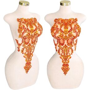 Handmade Beaded Crystal Patches Bodice Lace DIY Applique Trim Patches for Dress Clothes (M2-silverAB)