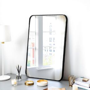 24x16 Rectangle Mirror Wall Mounted Aluminum Alloy Metal Frame HD Glass Dressing Make-up for Bathroom Entryway Bedroom Living Room 24 16 inch Black