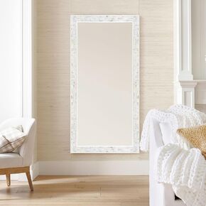 Tanmicoshomy 24 x 47 Inch Rectangle Wall Mirror, Natural Shell Framed Rectangular Mirror for Bathroom Vanity Bedroom, Living Room, Entryway, Wall Mounted Horizontal or Vertical, White