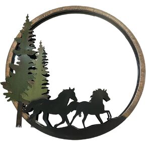 De Leon Collections Decorative Rustic Round Wall Mounted Mirror, 20 Inch Metal, Horse Silhouette