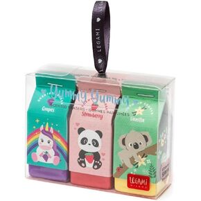 Legami Yummy Yummy, Set of 3 Scented Erasers, 2.7x6 cm, Grape, Strawberry and Vanilla Scented, for Precise Erasing