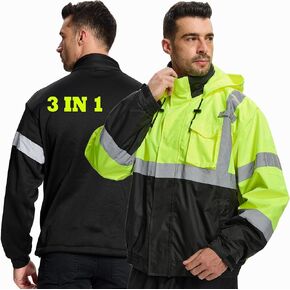 Hi-Vis Reflective 3in1 Work Jackets,Safety Jackets with Zipper