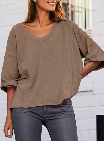 Dokotoo Womens Summer Tops Casual Crewneck Short Sleeve T Shirts for Women Solid Oversized Blouses Tops in Kuwait