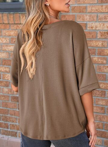 Dokotoo Womens Summer Tops Casual Crewneck Short Sleeve T Shirts for Women Solid Oversized Blouses Tops in Kuwait