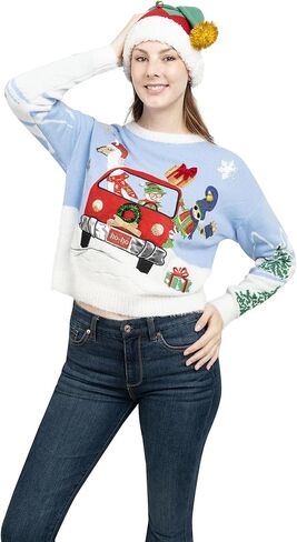Women's Elf & Friends Llama Crew Neck, Long Sleeve Ugly Christmas Sweater in Saudi Arabia