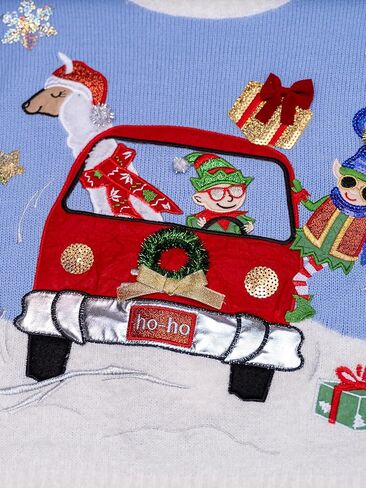 Women's Elf & Friends Llama Crew Neck, Long Sleeve Ugly Christmas Sweater in Saudi Arabia