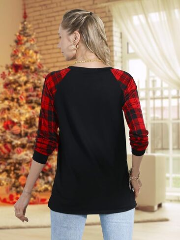 Merry Christmas Shirts for Women Christmas Long Sleeve Plaid Xmas Trees Graphic Shirt Christmas Blouse Tee Tops in Saudi Arabia