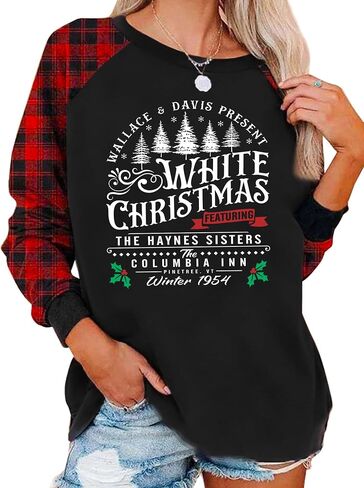 Merry Christmas Shirts for Women Christmas Long Sleeve Plaid Xmas Trees Graphic Shirt Christmas Blouse Tee Tops in Saudi Arabia
