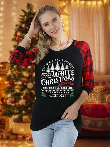 Merry Christmas Shirts for Women Christmas Long Sleeve Plaid Xmas Trees Graphic Shirt Christmas Blouse Tee Tops in Saudi Arabia