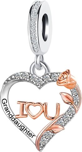 KunBead Rose Flower Family I Love You Birthday Heart Love Dangle Charms Compatible with Pandora Bracelet for Auntie Friend Sister Mom Daughter Nana Granddaughter Wife Niece Grandson in Kuwait