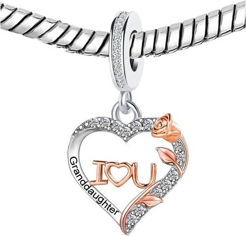 KunBead Rose Flower Family I Love You Birthday Heart Love Dangle Charms Compatible with Pandora Bracelet for Auntie Friend Sister Mom Daughter Nana Granddaughter Wife Niece Grandson in Kuwait