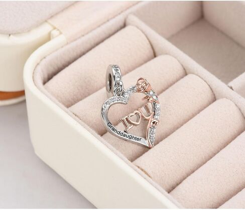 KunBead Rose Flower Family I Love You Birthday Heart Love Dangle Charms Compatible with Pandora Bracelet for Auntie Friend Sister Mom Daughter Nana Granddaughter Wife Niece Grandson in Kuwait