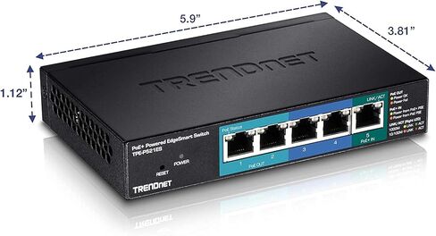 TRENDnet 5-Port Gigabit PoE++، محول مُدار يعمل بالطاقة مع ممر PoE، TPE-B541، 1 × مدخل Gigabit PoE++، 4 × مخرج Gigabit PoE+، ميزانية PoE 60 وات، متوافق مع NDAA TAA، حماية مدى الحياة in Kuwait