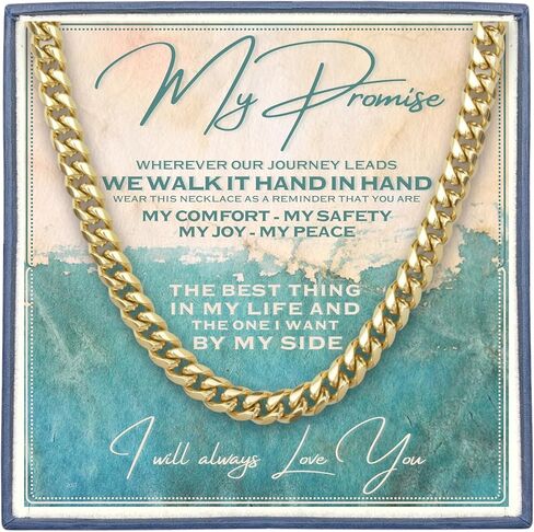 Cuban Link Chain Neckace for Men - Stainless Steel, Personalized Meaningful Message Card with Bible Verse on back, For Anniversary, Birthday, Promise to My Husband, Son, Dad, Boyfriend - Keepsake Gift Box in Kuwait
