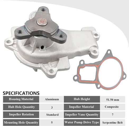 01003 Water Pump for Chrysler [3.3/3.8 V6] OHV Engine, 1990-2000 Town & Country, 1990-1993 Dynasty/Imperial/New Yorker, for Dodge 1990-2000 (Grand)Caravan, for Plymouth 1990-2000 (Grand)Voyager in Saudi Arabia