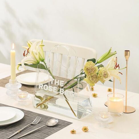 Purse Vase, Bag Vase for Flowers, Black Acrylic Vase, Modern Flower Vase, Aesthetic Vase for Flowers, Decorative Tote Bag Vase for Wedding, Living Room, Bedroom, Table, Office(Tote Bag) in Saudi Arabia