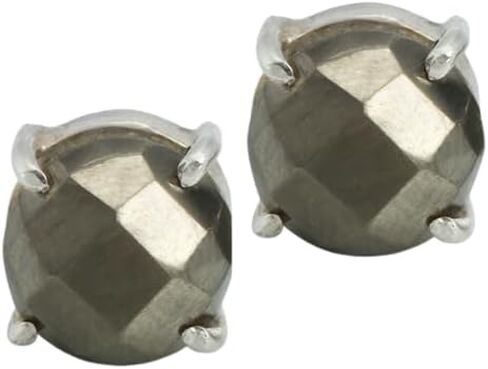 Sterling Silver Stud Earrings with Energetic Natural Stone, Hand-carved, Round Cut, 9mm, Gift for Women on Mother's Day, Birthday, or Wedding Celebration in Kuwait