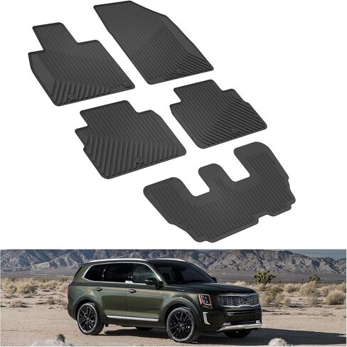 KIWI MASTER Floor Mats for 2020-2025 Kia Telluride Accessories Replace OEM S9F13-AC000 All Weather Mat Liners Front & Rear & 3rd 3 Row Seat TPE Slush Liner Black in Saudi Arabia