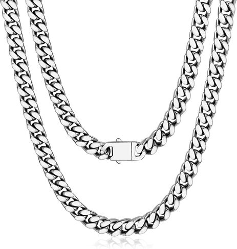 Stainless Steel Cuban Link Chain Necklace for Men, Real Gold/Black Plated Curb Chains, 5/7/9/11mm width,18"-30" Length Hip Hop Jewelry Gift, Send Gift Box in Kuwait