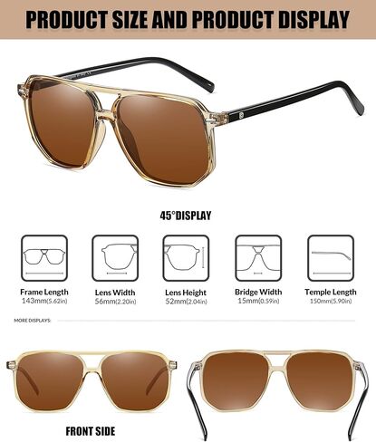 DUCO Retro Vintage Square Polarized Aviator Sunglasses Womens Mens Double Bridge Sun Glasses DC3001 in Kuwait