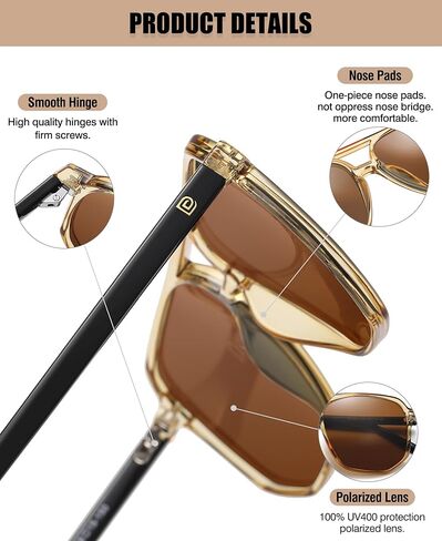 DUCO Retro Vintage Square Polarized Aviator Sunglasses Womens Mens Double Bridge Sun Glasses DC3001 in Kuwait