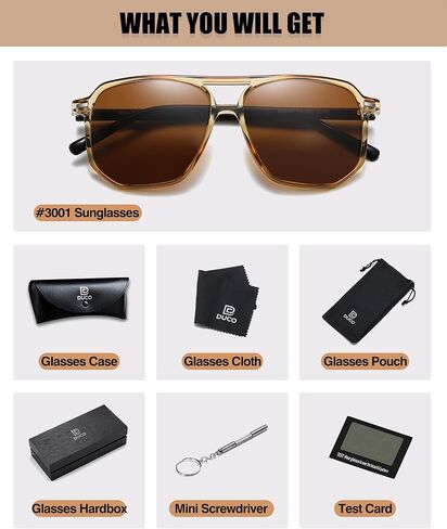 DUCO Retro Vintage Square Polarized Aviator Sunglasses Womens Mens Double Bridge Sun Glasses DC3001 in Kuwait