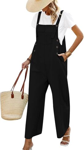 PRETTYGARDEN Overall Jumpsuit For Women 2024 Summer Casual Wide Leg Sleeveless Button Striped Jumpsuits Trendy Outfits in Kuwait