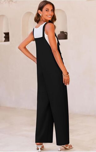 PRETTYGARDEN Overall Jumpsuit For Women 2024 Summer Casual Wide Leg Sleeveless Button Striped Jumpsuits Trendy Outfits in Kuwait