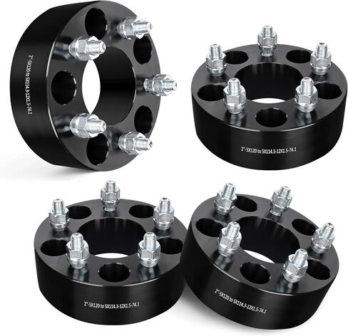 EVIL ENERGY 5x4.7 to 5x4.5 Wheel Spacers Adapters 2 inch Compatible for Chevy 1982-2004 S10, 5x120 mm to 5x114.3 mm Hubcentric no Lip 5 lugs 74.1mm Hub Bore M12x1.5 Studs Black in Kuwait