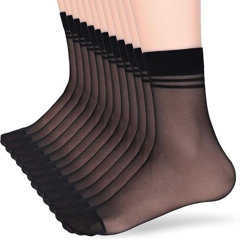 12 Pairs Ankle Stockings for Women Sheer Thin Nylon Socks Breathable Silk Socks with Reinforced Toe(Black & Nude) in Saudi Arabia
