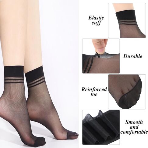 12 Pairs Ankle Stockings for Women Sheer Thin Nylon Socks Breathable Silk Socks with Reinforced Toe(Black & Nude) in Saudi Arabia