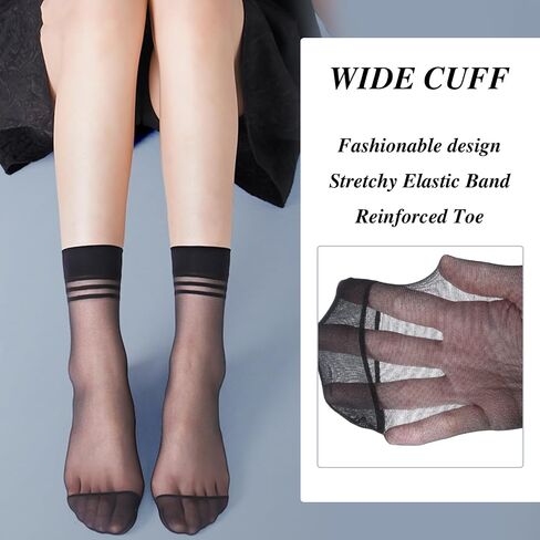 12 Pairs Ankle Stockings for Women Sheer Thin Nylon Socks Breathable Silk Socks with Reinforced Toe(Black & Nude) in Saudi Arabia