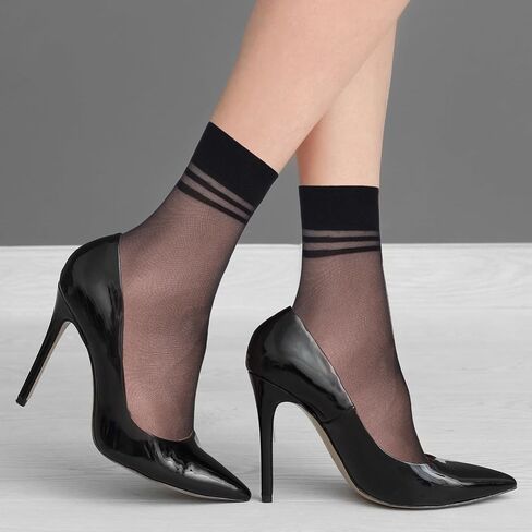 12 Pairs Ankle Stockings for Women Sheer Thin Nylon Socks Breathable Silk Socks with Reinforced Toe(Black & Nude) in Saudi Arabia