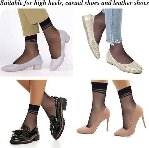 12 Pairs Ankle Stockings for Women Sheer Thin Nylon Socks Breathable Silk Socks with Reinforced Toe(Black & Nude) in Saudi Arabia