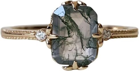 Red Garnet Engagement Ring Emerald Cut 6x8mm January Birthstone Rings Gold Plated Moss Agate Promise Anniversary Jewelry in Saudi Arabia