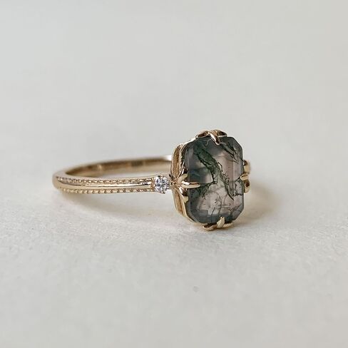 Red Garnet Engagement Ring Emerald Cut 6x8mm January Birthstone Rings Gold Plated Moss Agate Promise Anniversary Jewelry in Saudi Arabia