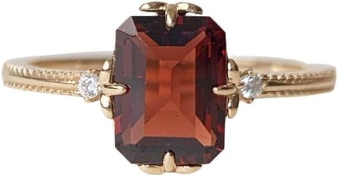Red Garnet Engagement Ring Emerald Cut 6x8mm January Birthstone Rings Gold Plated Moss Agate Promise Anniversary Jewelry in Saudi Arabia