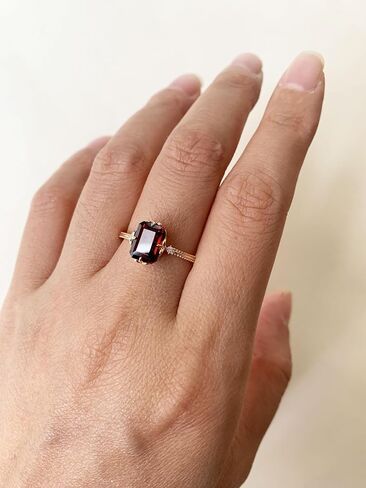 Red Garnet Engagement Ring Emerald Cut 6x8mm January Birthstone Rings Gold Plated Moss Agate Promise Anniversary Jewelry in Saudi Arabia