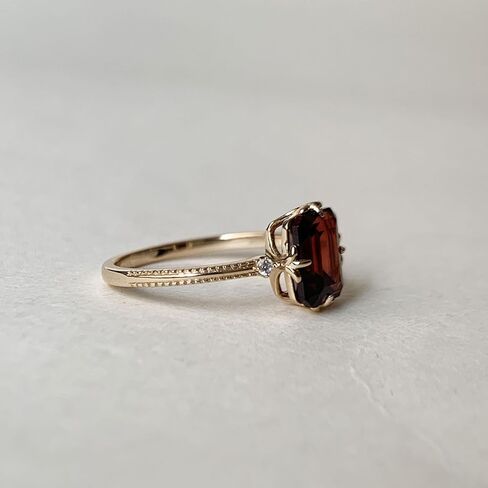 Red Garnet Engagement Ring Emerald Cut 6x8mm January Birthstone Rings Gold Plated Moss Agate Promise Anniversary Jewelry in Saudi Arabia