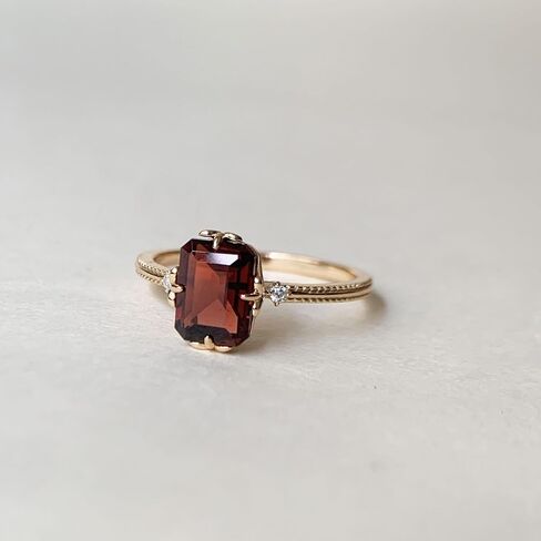 Red Garnet Engagement Ring Emerald Cut 6x8mm January Birthstone Rings Gold Plated Moss Agate Promise Anniversary Jewelry in Saudi Arabia