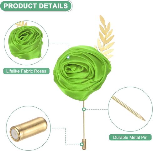 Rose Men Suit Boutonnieres, Golden Leave Brooch Lapel Pin, Boutonnieres for Men Wedding/Groom Groomsmen for Prom Wedding Party in Kuwait