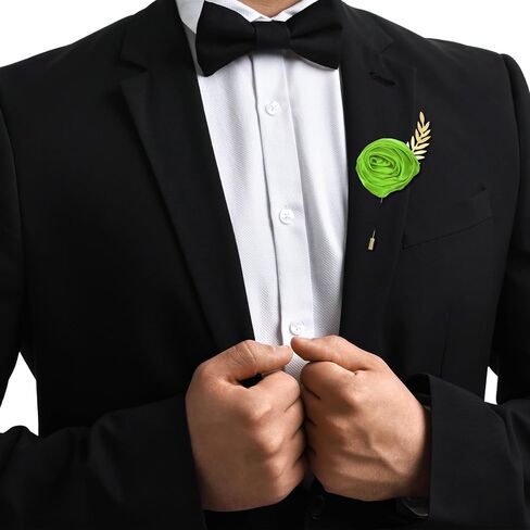 Rose Men Suit Boutonnieres, Golden Leave Brooch Lapel Pin, Boutonnieres for Men Wedding/Groom Groomsmen for Prom Wedding Party in Kuwait