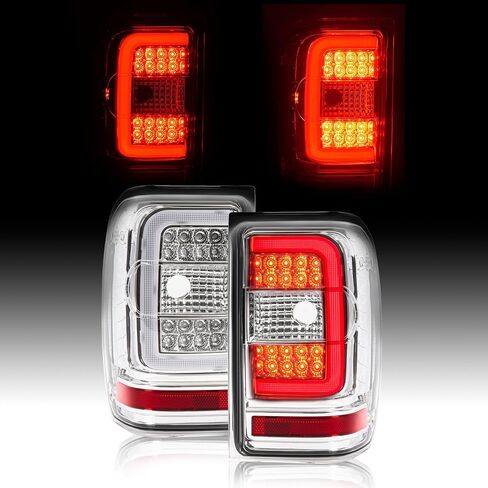KUAFU LH & RH Tail Light Compatible with 2001-2011 Ford Ranger LED C Light Bar Rear Brake Tail Lamp Assembly Plastic (Clear Lens+Chrome Housing) in Saudi Arabia