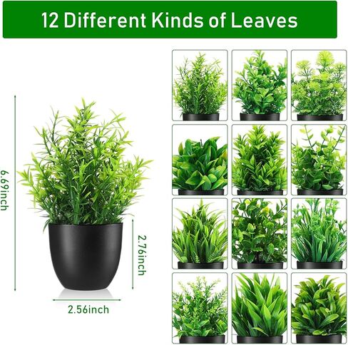 24 وعاء من Tigeen نباتات وهمية صغيرة من الأوكالبتوس بوعاء نباتات صناعية خضراء وأوكالبتوس وإكليل الجبل جلاديولوس ماغنوليا ونباتات الصبار الصناعية لديكور المنزل والغرفة الداخلية (نمط جديد) in Kuwait