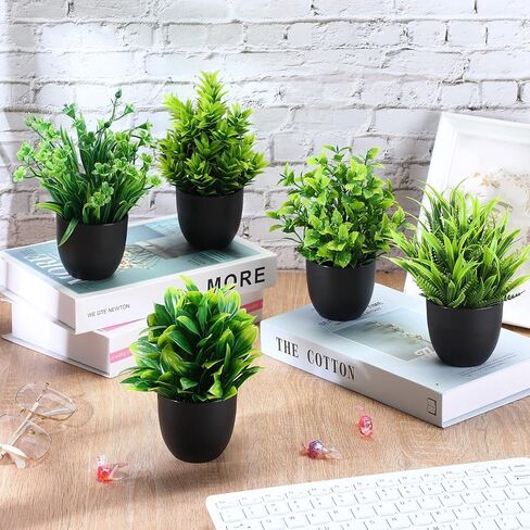 24 وعاء من Tigeen نباتات وهمية صغيرة من الأوكالبتوس بوعاء نباتات صناعية خضراء وأوكالبتوس وإكليل الجبل جلاديولوس ماغنوليا ونباتات الصبار الصناعية لديكور المنزل والغرفة الداخلية (نمط جديد) in Kuwait