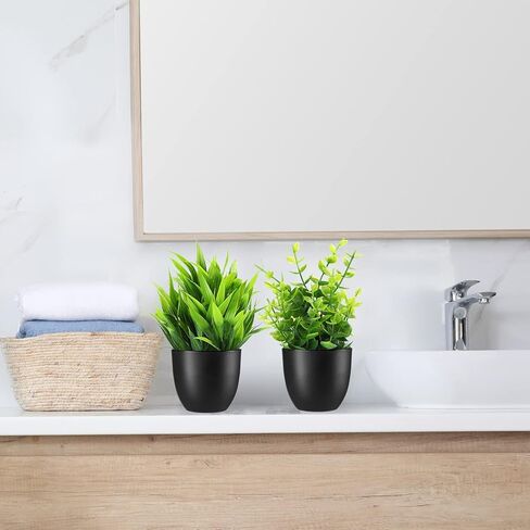 24 وعاء من Tigeen نباتات وهمية صغيرة من الأوكالبتوس بوعاء نباتات صناعية خضراء وأوكالبتوس وإكليل الجبل جلاديولوس ماغنوليا ونباتات الصبار الصناعية لديكور المنزل والغرفة الداخلية (نمط جديد) in Kuwait