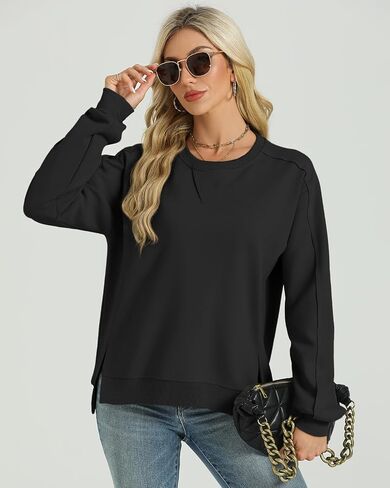 Tanou Women's Reverse Seam Sweatshirts Casual Crew Neck Long Sleeve Pullover Solid Slit 2024 Fall Tops in Saudi Arabia