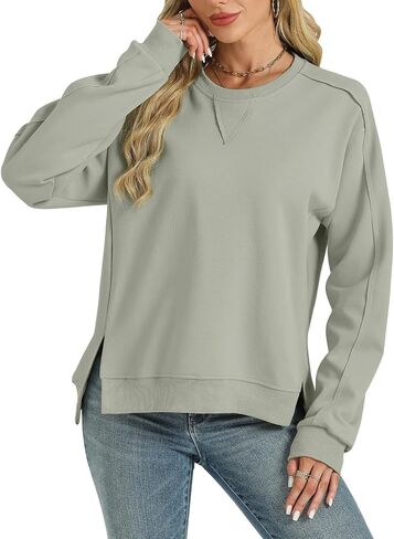 Tanou Women's Reverse Seam Sweatshirts Casual Crew Neck Long Sleeve Pullover Solid Slit 2024 Fall Tops in Saudi Arabia